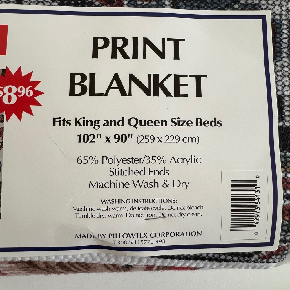 Basics Pillowtex Native American Print Blanket King Queen Western Made in USA - Picture 3 of 6